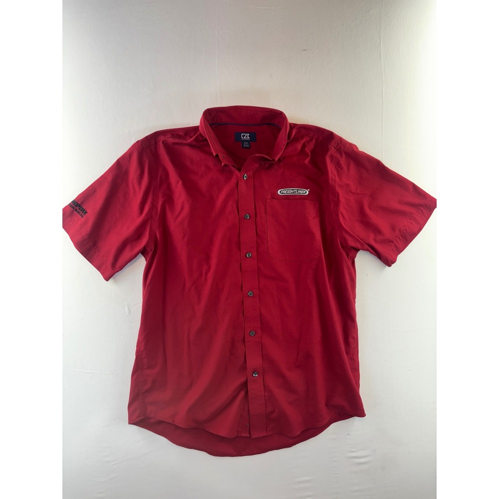 Cutter & Buck Mens Freightliner Empire Truck Sales Button Down Shirt Red Medium